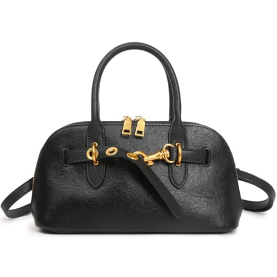 Structured Handbag Top Handle - Genuine Leather Satchel Crossbody Bag for