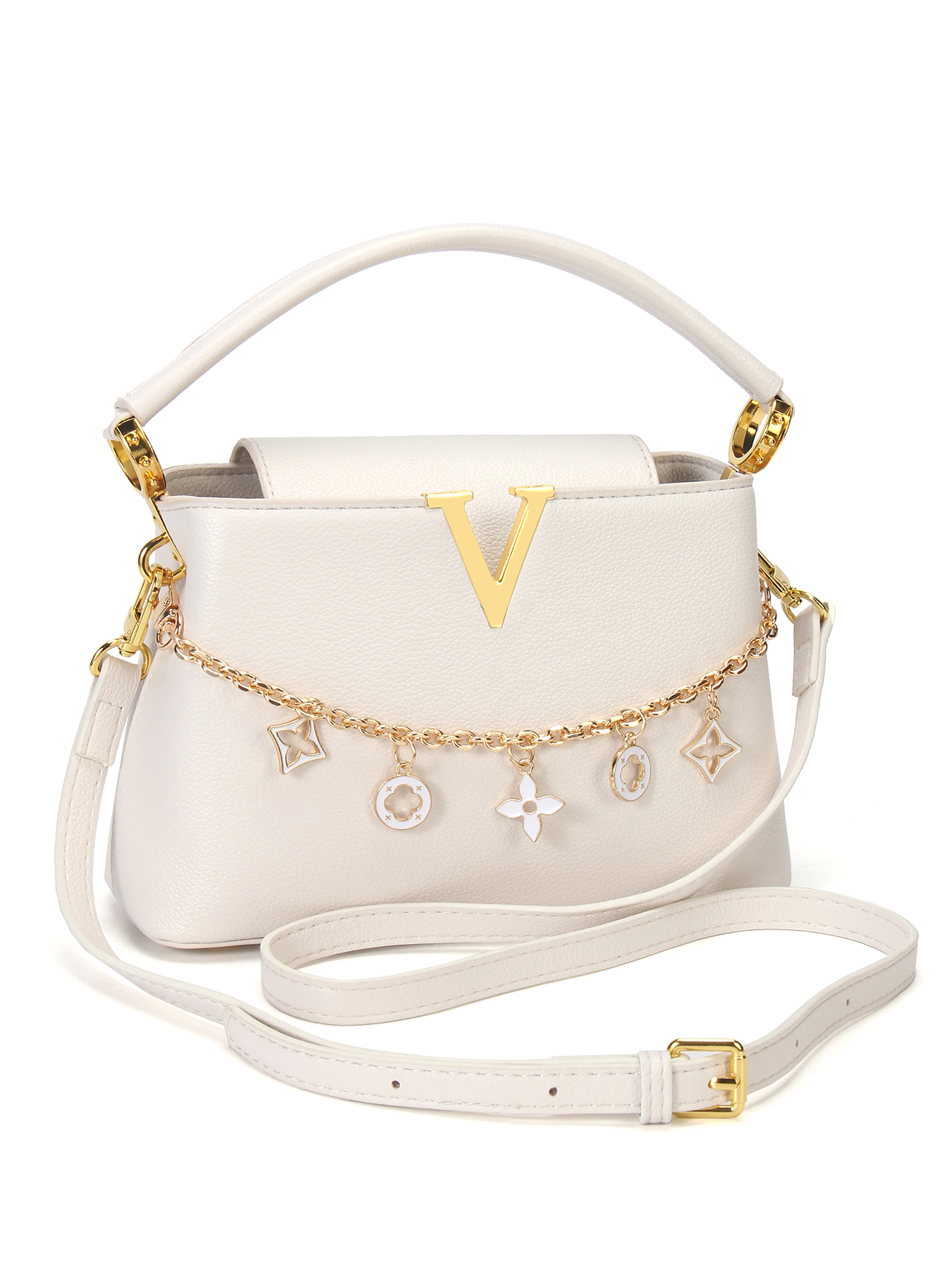 Luxury Bags That Are Affordable - Gold V-Shaped Embellished Women's Crossbody Bag