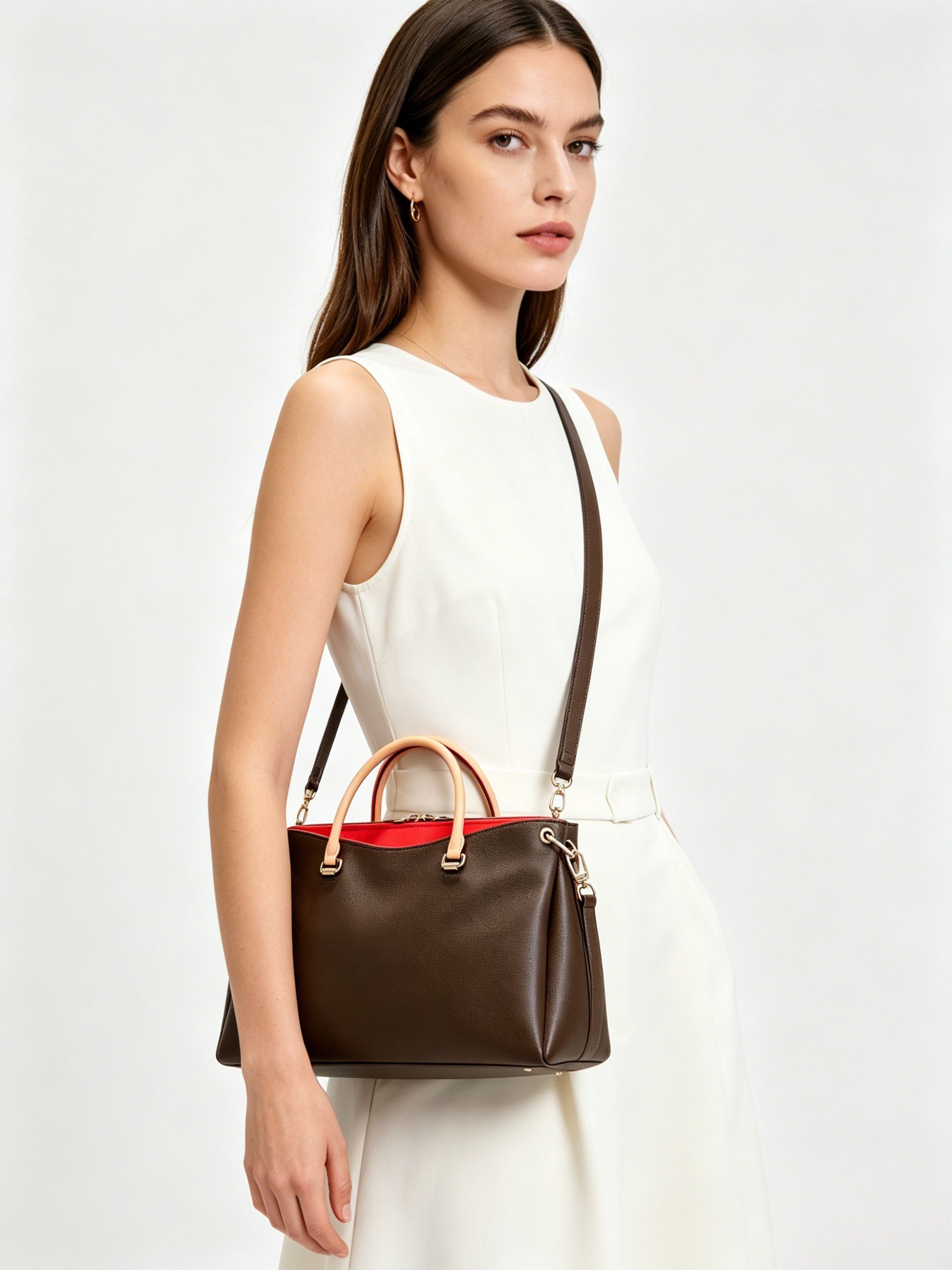Structured Handbag Top Handle - Brown pebbled leather structured tote with