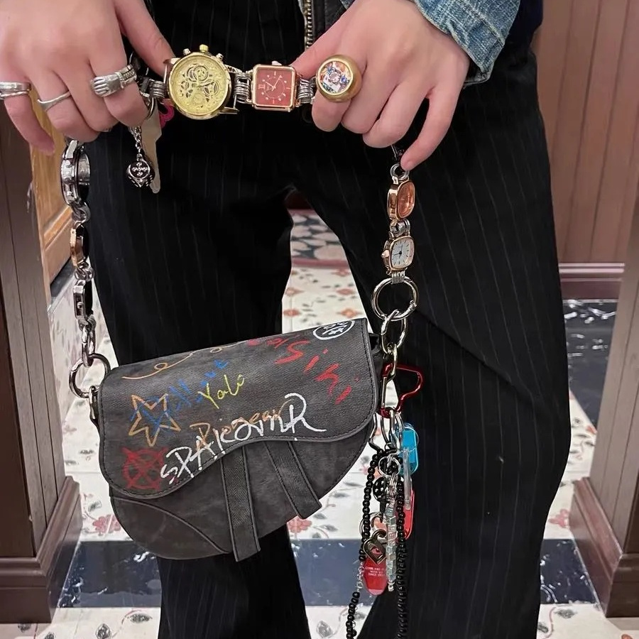 Luxury Bags Dior - Cool Hand-Drawn Graffiti Heavy Design Satchel