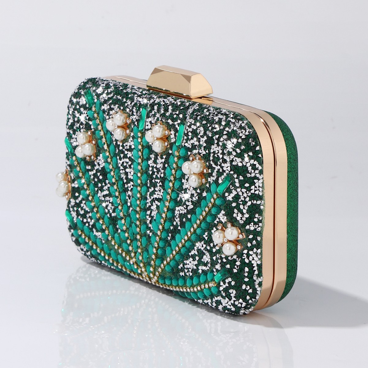 Luxury Rhinestone & Pearl Embe – Luxury Bags Green Bewertung und Preis