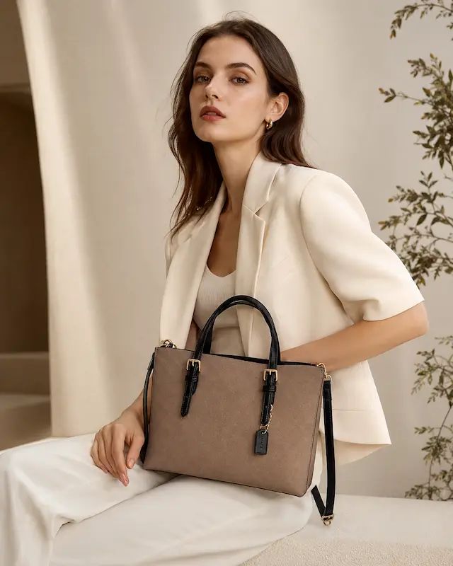 Taupe and black structured han – Structured Handbag Top Handle Bewertung und Preis