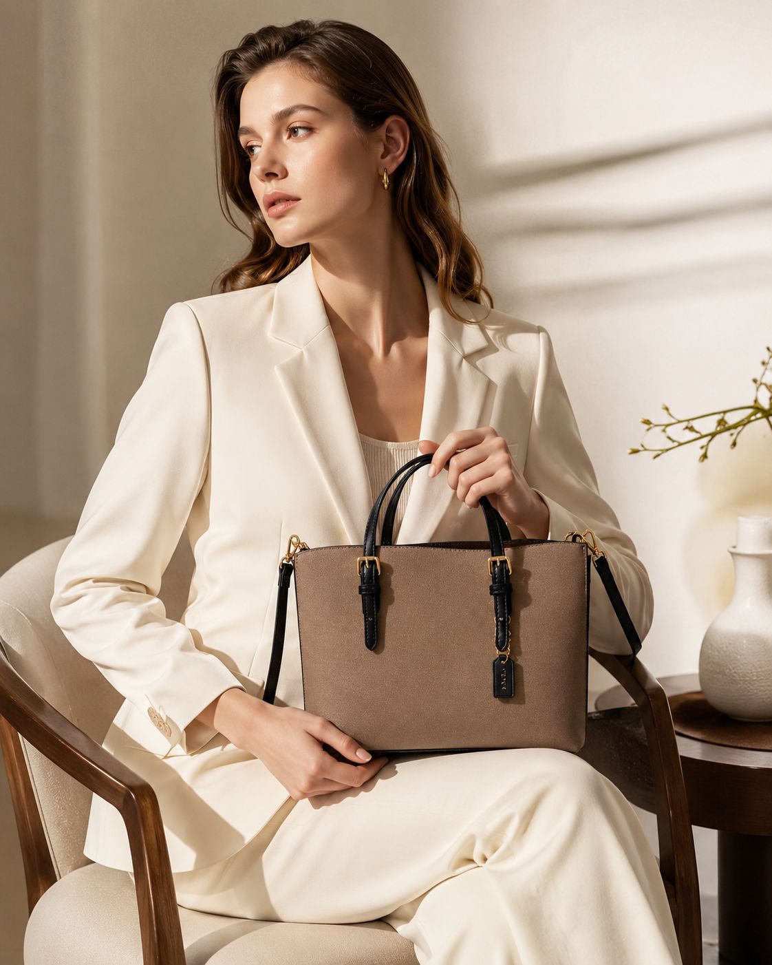 Taupe and black structured han – Structured Handbag Top Handle Bewertung und Preis