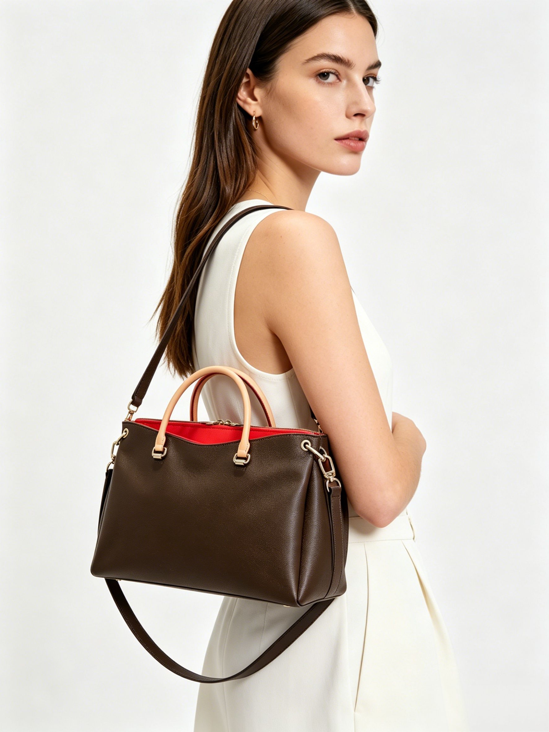 Brown pebbled leather structur – Structured Handbag Top Handle Bewertung und Preis