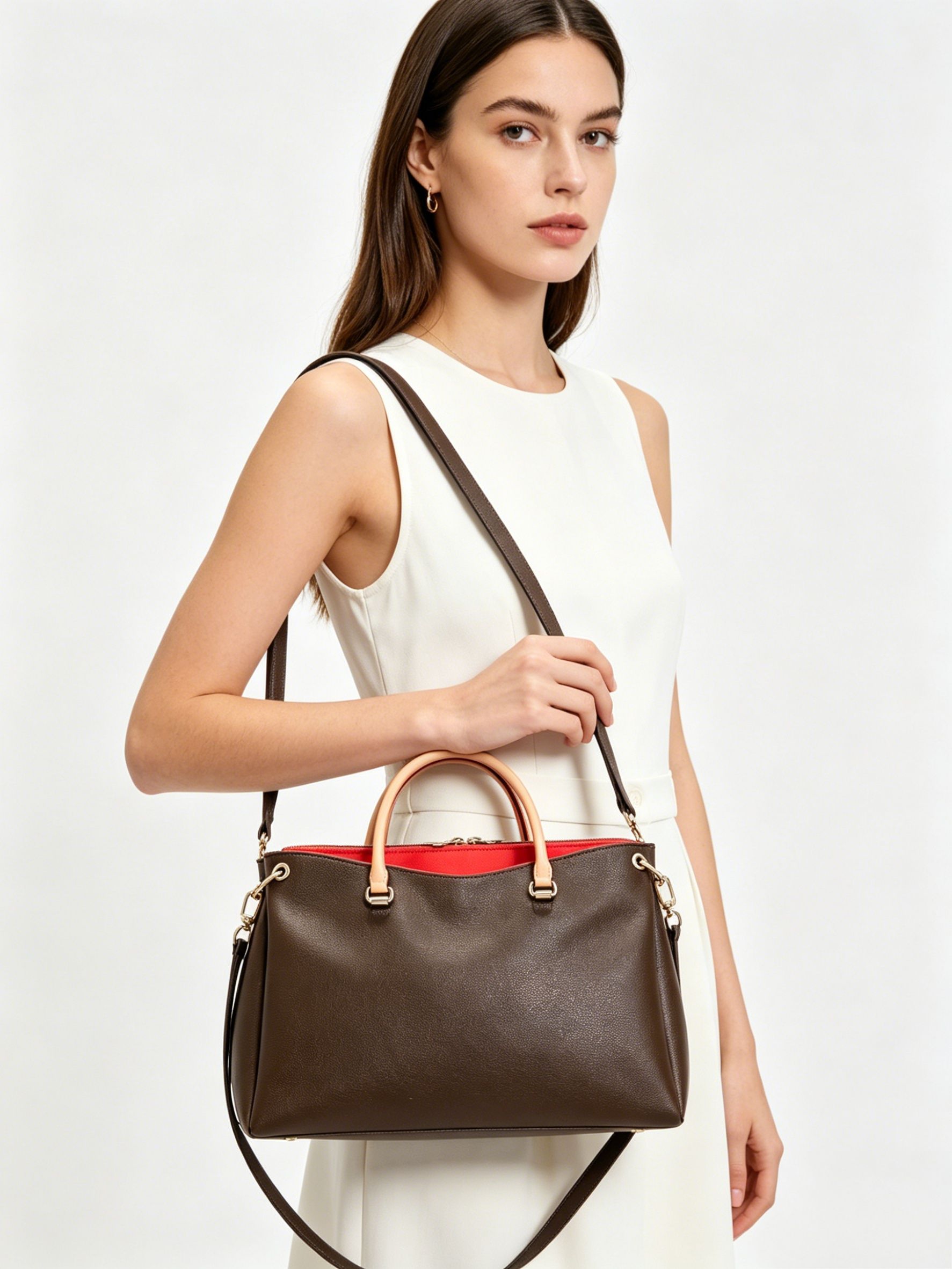 Brown pebbled leather structur – Structured Handbag Top Handle Bewertung und Preis